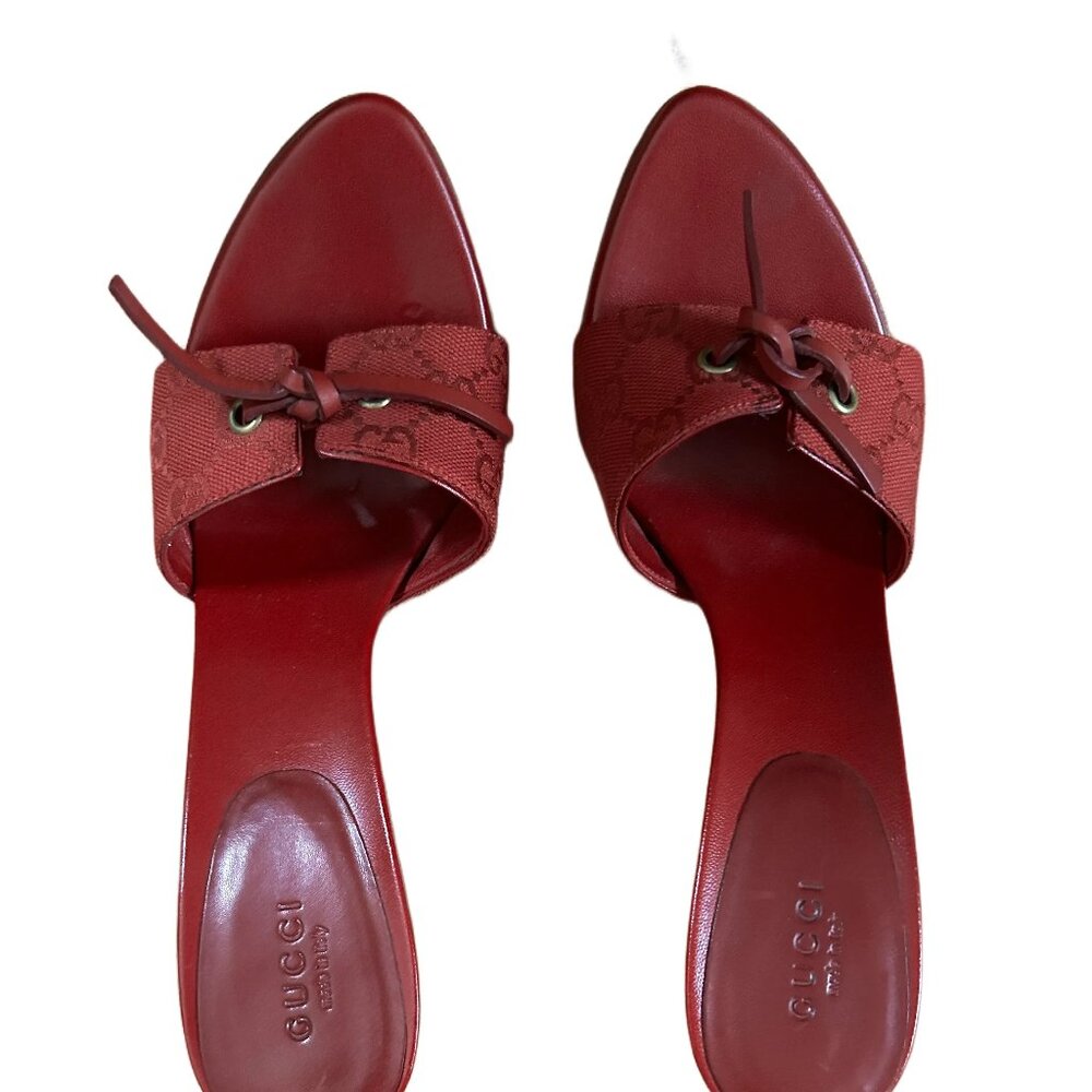 GUCCI RED STILETTO SANDALS SIZE 8 1/2 B - Picture 13 of 16
